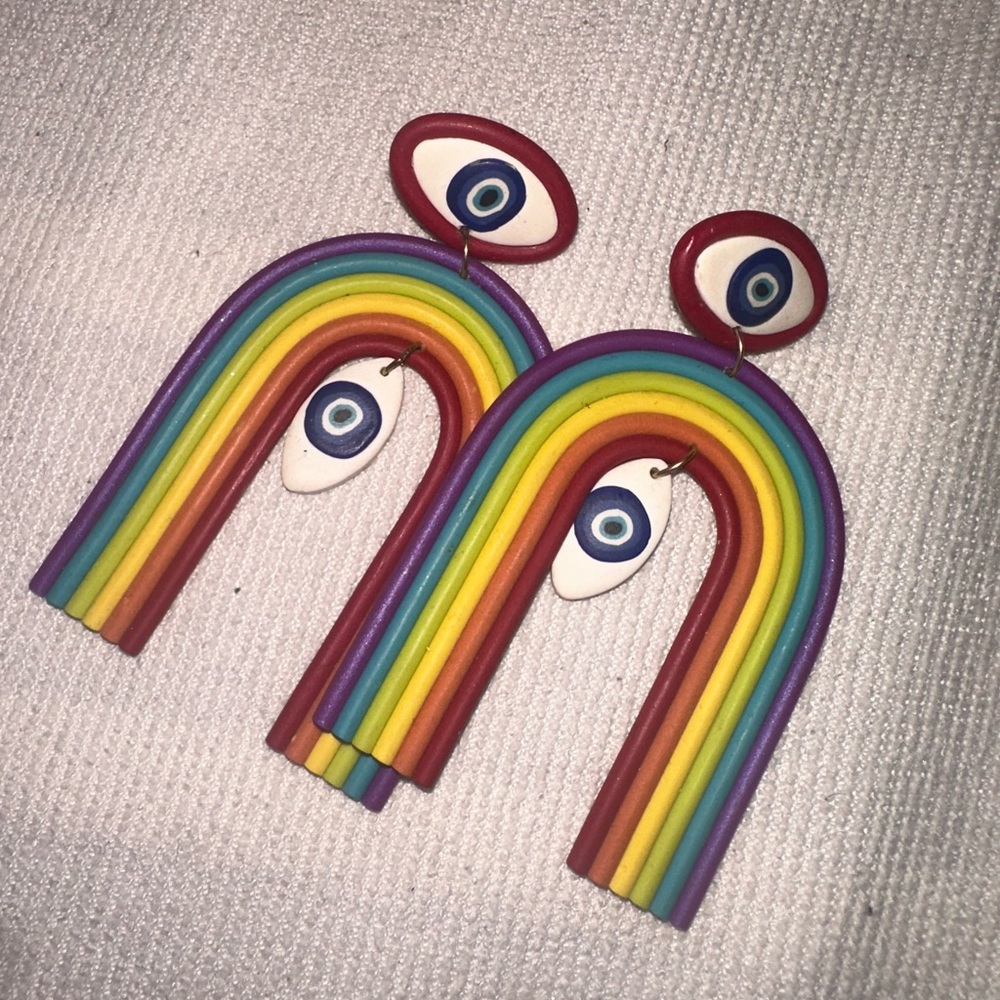 Vibrant Evil Eye Rainbow Earrings